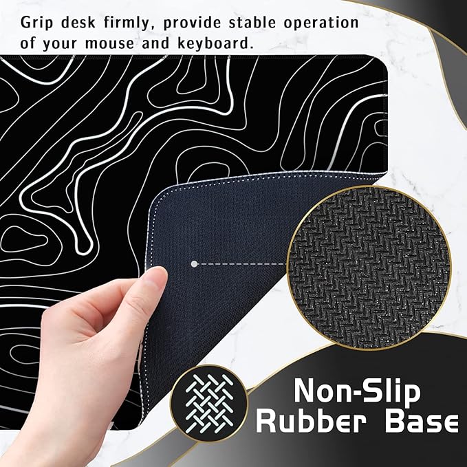 Black Topographic Mouse Pad XXXL - Giant Full Desk Gaming Mat, Huge Keyboard Pad for Ultimate Battlestation & Room Setup