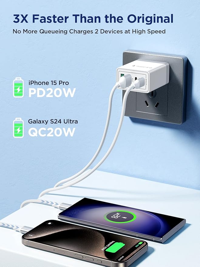 3 Pack USB C Charger Block, 40W 4-Port Fast Charger 20W Type C Charging Block 3.1A USB Wall Charger Dual Port PD+QC Charging Cube for iPhone 17 16 15 14 13 12 Pro Max XS, iPad, Samsung Phone, Tablet