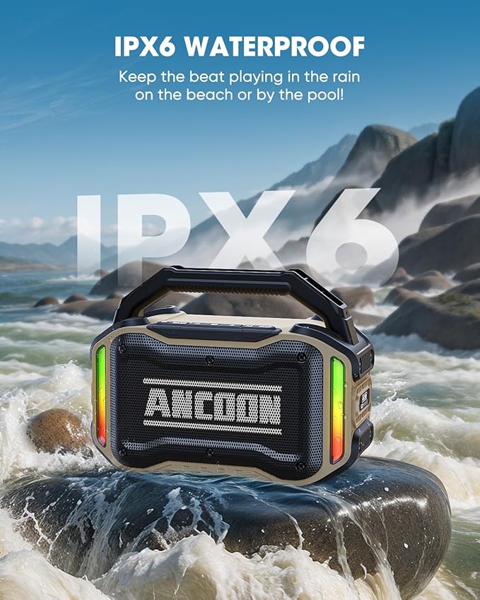 Speakers Bluetooth Wireless: 80W(Peak) Loud Speaker with Bass, 20H Playtime, IPX6 Waterproof, Large Jobsite Speakers for Work, Outdoor, Workshop, Garage, Portable Speaker with TWS (Desert)