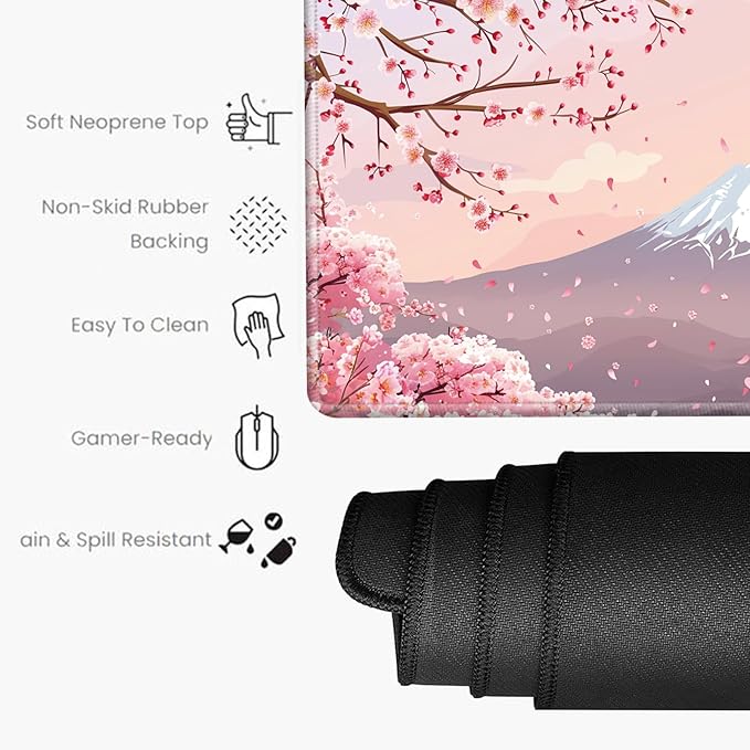 Gaming Mouse Pad Cherry Blossom Desk Mat Sakura Mousepad XL Desk Pad 24x12 Computer Mat Large Mouse Pads for Wireless Mouse Office Laptop Accessories Gift