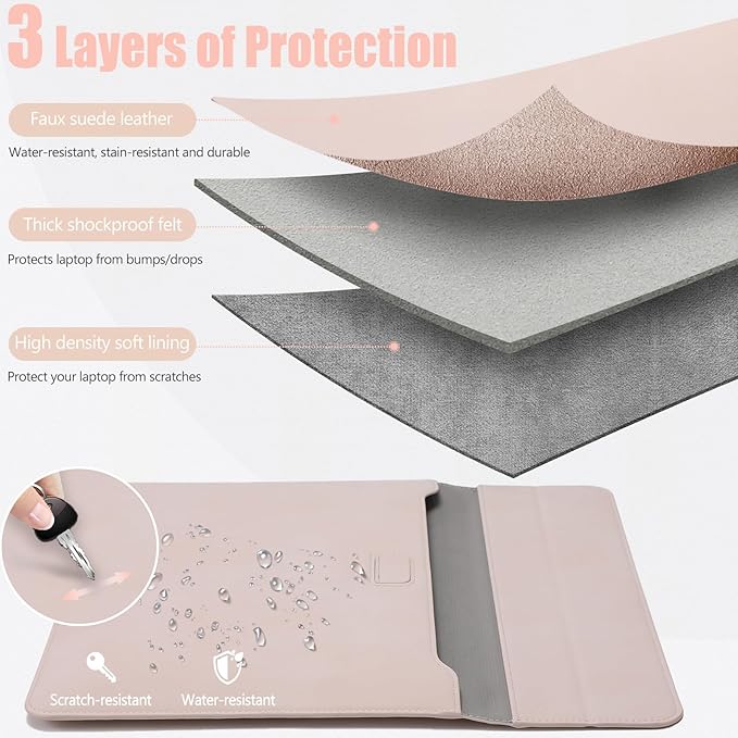 HYZUO 15-16 Inch Laptop Case Bag Sleeve with Stand Feature for MacBook Pro 16 M5/M4/M3/M2/M1 Pro/Max 2026-2019, XPS 15, MacBook Pro 15 2015-2012, Samsung Galaxy Book Flex 15, Apricot