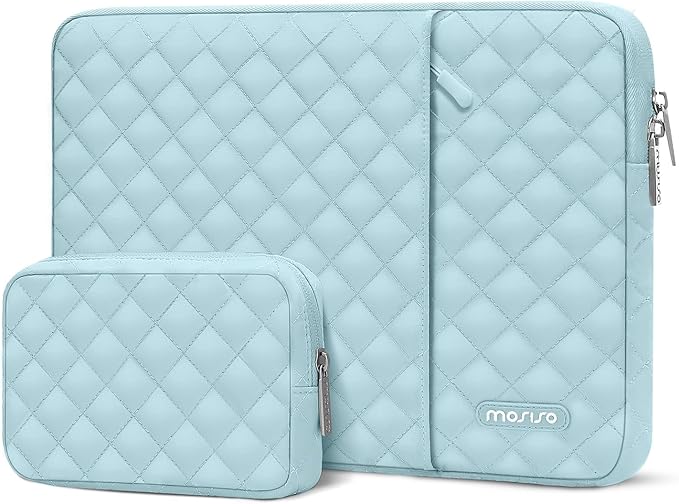 MOSISO Laptop Case 13.3 inch, 13-13.3 inch Laptop Sleeve Compatible with MacBook Air/Pro 13 / Pro 14, HP Dell Acer ASUS Lenovo,Square Quilted Vertical Computer Bag with Pocket&Small Case, Ice Blue