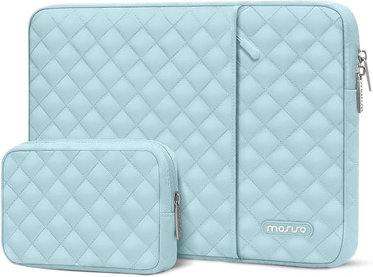 MOSISO Laptop Case 13.3 inch, 13-13.3 inch Laptop Sleeve Compatible with MacBook Air/Pro 13 / Pro 14, HP Dell Acer ASUS Lenovo,Square Quilted Vertical Computer Bag with Pocket&Small Case, Ice Blue