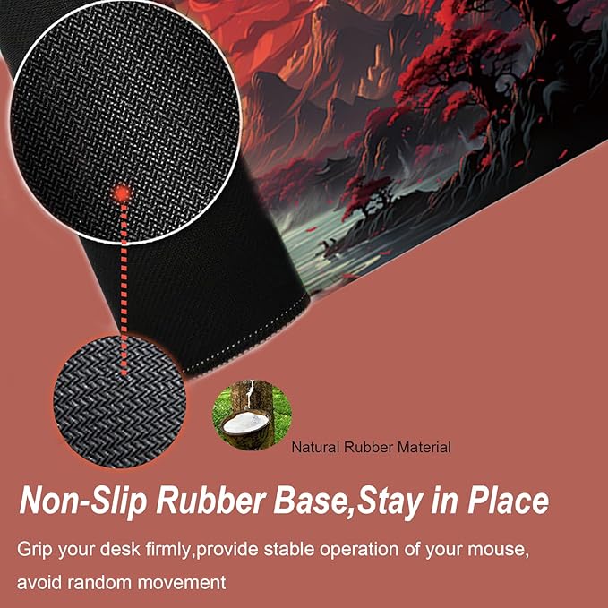 Gaming Mouse Pad 31.5x11.8 inch XL Large Extended Mouse Pad, Big Mousepad Desk Mat for Computer with Non-Slip Rubber Base and Stitched Edge-Red Moon
