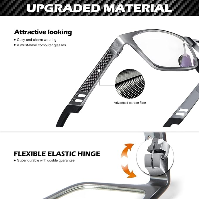 ANYLUV Blue Light Blocking Glasses Men Computer Gaming Glasses Lightweight Al-Mg Metal Anti Eyestrain Eye Protection