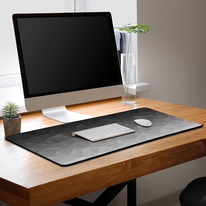 Computer Desk Mat XXL Mousepad Big Mouse Pad Gaming Desk Mats Office Pad Non-Slip Rubber Base Waterproof with Stitched Edges 35.4 X 15.7 for Game Office, White Grey Geometric