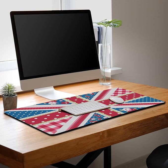 Union Jack Gaming XXL Mouse Pads British Flag Mouse Pad Shabby Chic Floral Style Mousepads Non-Slip Rubber Base Waterproof with Stitched Edges, 35.4" X 15.7" for Work/Game/Office/Home