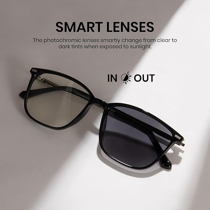 Cyxus Blue Light Blocking Glasses Photochromic Men Square Computer Gaming UV400 Protection 8208iT43