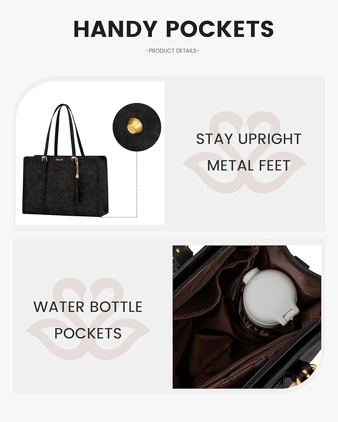LOVEVOOK Laptop Bag for Women Vintage Leather Laptop Tote 15.6 inch Large Capacity Computer bag with Clutch Purse for Work
