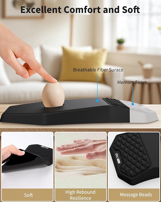 Ergonomic Mouse Pad Wrist Rest Support, Massage Design Surface for Carpal Tunnel Pain Relief, Memory Foam, Non-Slip PU Base for Computer Desk, Black