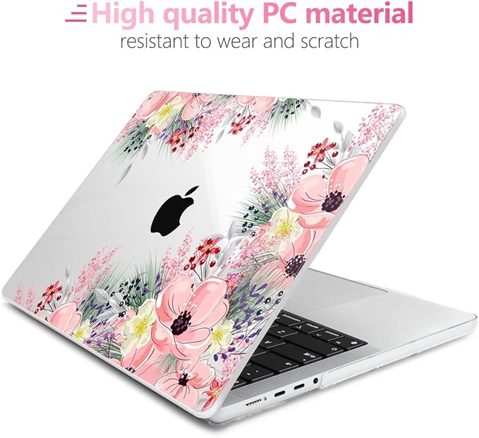 Batianda for MacBook Pro 14 Inch Case 2026-2021 Release M5 M4 M3 M2 M1 Pro/Max, 1.2mm Slim Graphic Hard Shell Cover with Keyboard Cover, Screen Protector 4-in-1 Bundle, Beautiful Floral