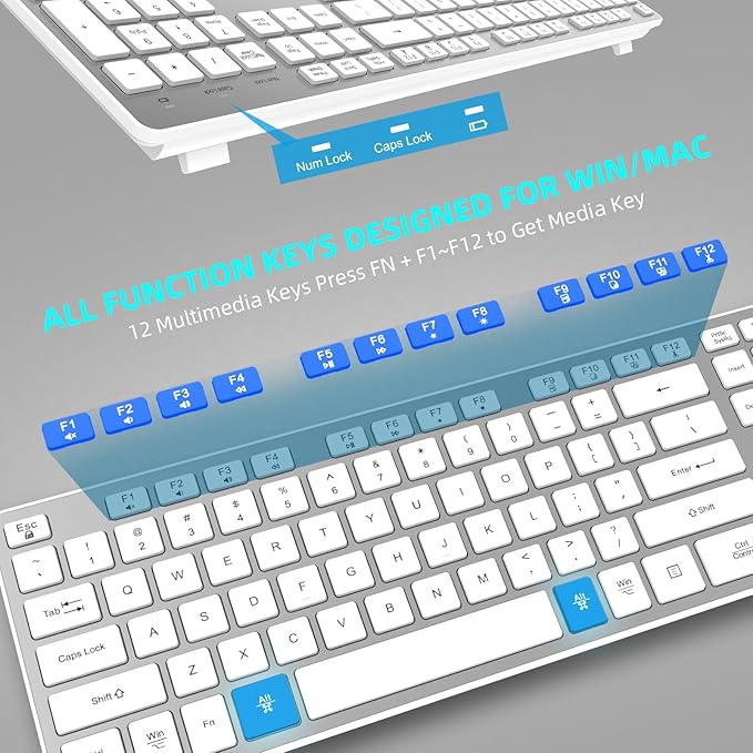 Slim Wireless Keyboard for Mac and Windows, Ultra Quiet Low-Profile Flat Key Board with Full-Size Keys, 2.4GHz Wire Less for PC, Mac, Windows 11/10/8/7 (Silver-1)