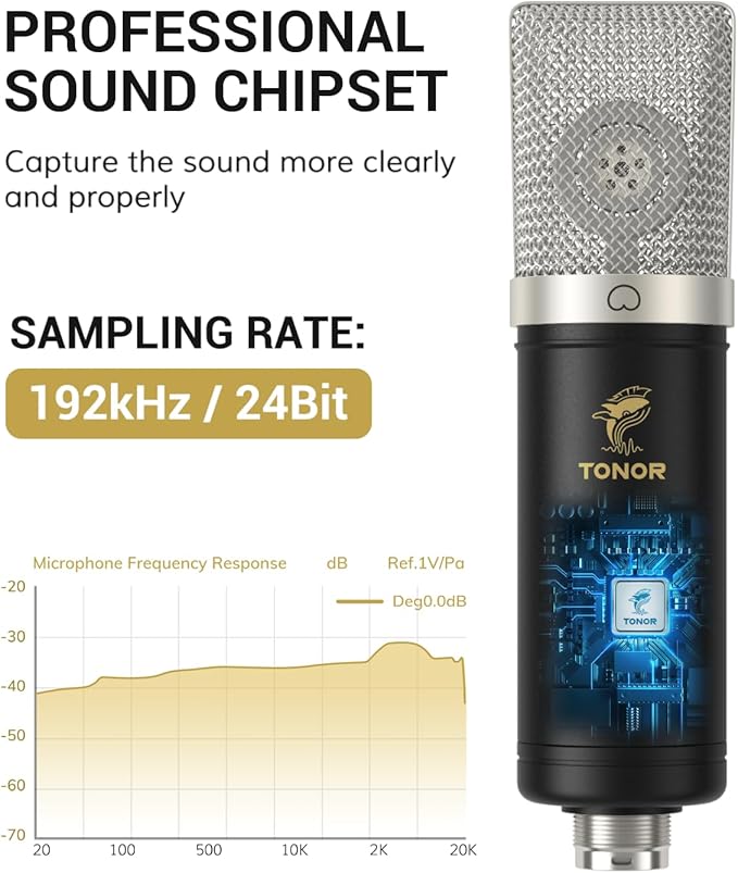 TONOR Condenser Microphone 192kHz/24Bit, USB Cardioid Computer Mic Kit with Upgraded Boom Arm/Spider Shock Mount for Recording, Streaming, Gaming, Podcasting, Voice Over, YouTube, TC-2030