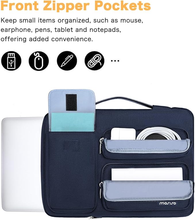 MOSISO 360 Protective Laptop Case 14 inch, Laptop Sleeve Compatible with HP Lenovo Dell ASUS Acer, HP Stream,Dell Latitude, Lenovo IdeaPad, Side Open Bag with 2 Raised&1 Flapover Pockets, Navy Blue