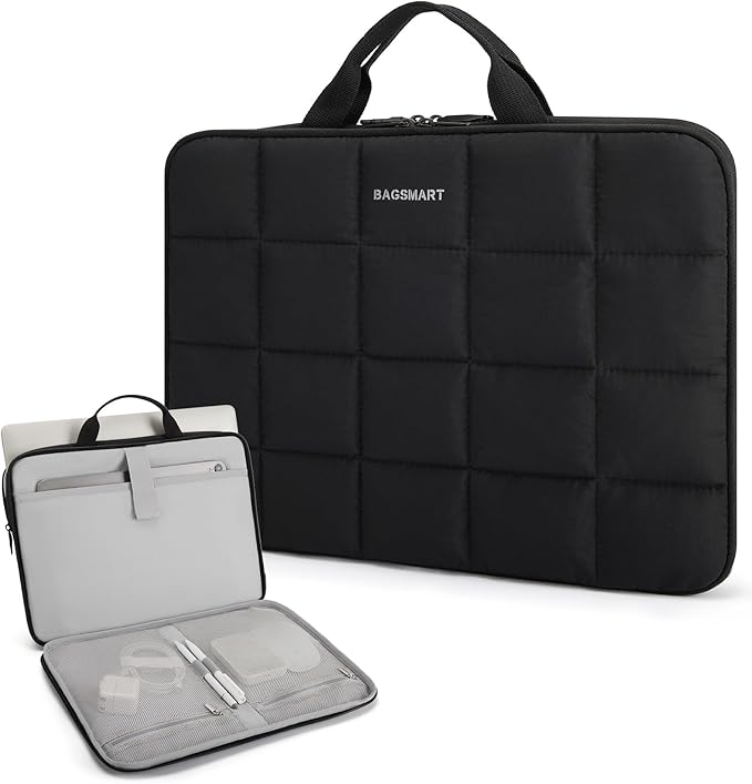 BAGSMART Laptop Case with Handle, Puffy Laptop Sleeve Bag for Women, MacBook Case for Dell, HP, Lenovo, MacBook Air/Pro, 13-14 inch, Black