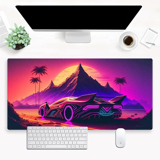 Purple Cyberpunk Fantasy Gaming Mouse Pad - XL Extended Sci-Fi Neon City Design Desk Mat for Computers, Office & Gaming (31.5" x 15.7")