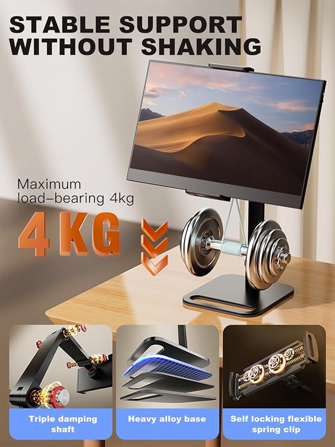 RQUOIRE portable monitor stand monitor arm 360 ° rotation,Suitable for 12-17.3-inch monitors and tablet screens，Adjustable height tablet holder for desk Expandable Display Base (black)
