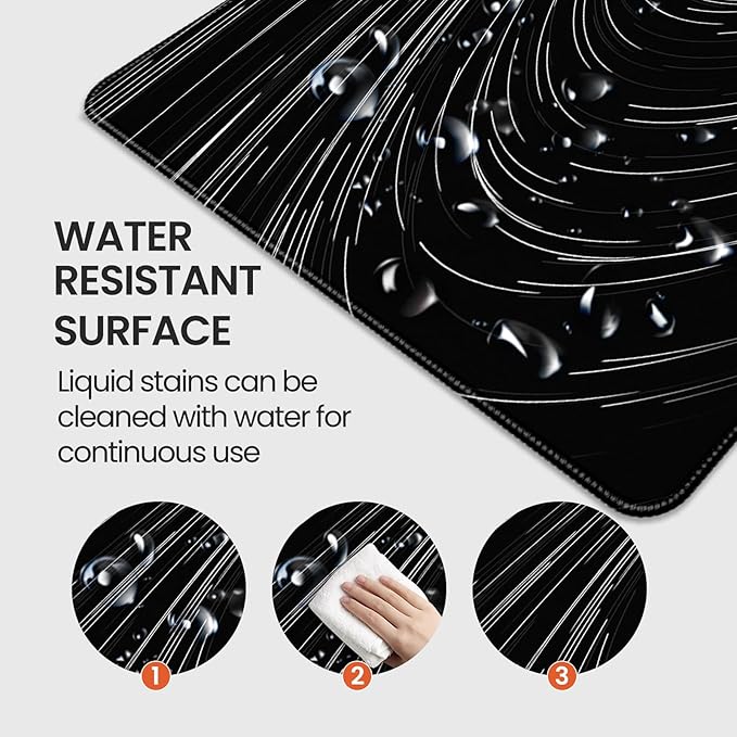 Extended Mouse Pad, Black Abstract Swirl Design, 35.4 x 15.7 Inches, Microfiber Cloth Surface, Rectangular Desk Mat with Non-Slip Rubber Base
