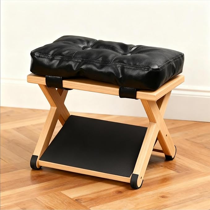 Wooden Under Desk Footrest with Non-Slip Rubber Stepping Surface, Ergonomic Foot Stool for Home Office Gaming Work Posture Support (Wood Color)