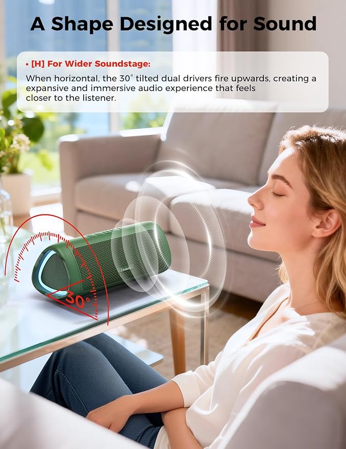 Bluetooth Speaker with HD Sound, Portable Wireless, IPX5 Waterproof, Up to 20H Playtime, TWS Pairing, BT5.3, for Home/Party/Outdoor/Beach, Electronic Gadgets, Birthday Gift (Green)