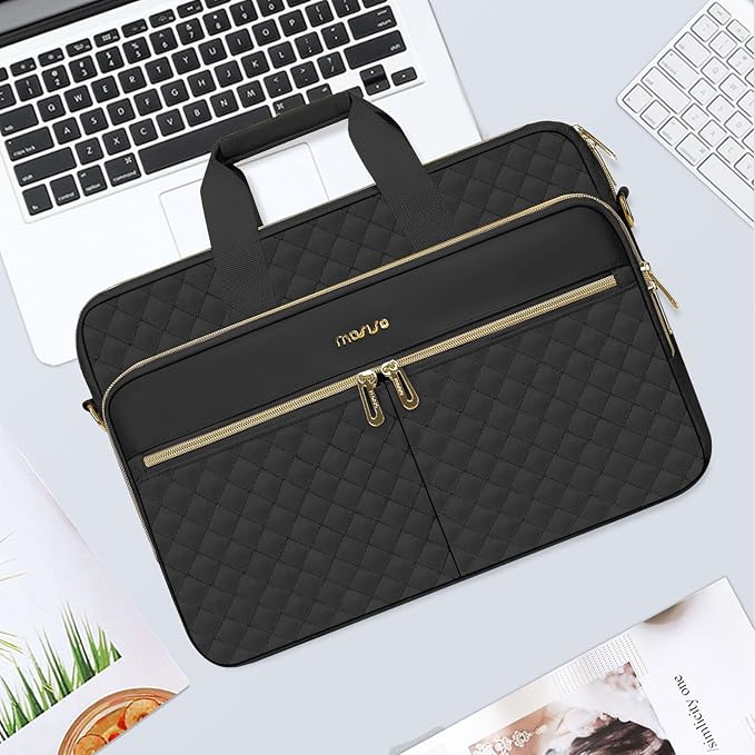 MOSISO 15-16 inch Laptop Bag, Laptop Briefcase Messenger Compatible with MacBook Pro 16/Air 15, HP, Dell, Lenovo, Square Quilted Computer Bag Work Office Business with 3 Pockets&Strap, Black