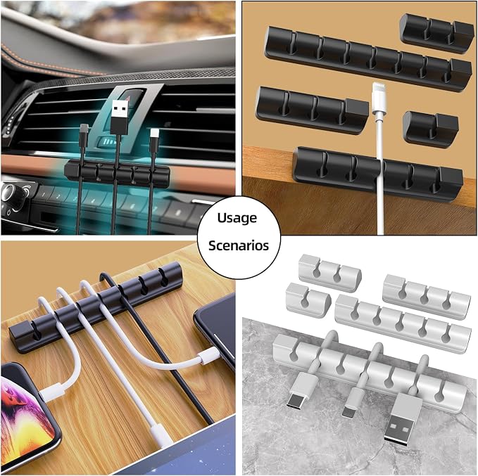 11PCS Cable Management Cord Holder Organizer, Magnetic Cable Clips Adhesive Wire Keeper, Under Desk for Bedside Nightstand Table Desktop USB Wall Car Office Workspace Accessories (White) - Image 3