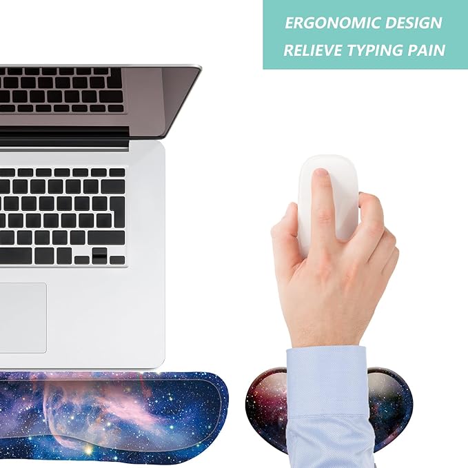 Keyboard Wrist Rest Mouse Wrist Support Set, Memory Foam Wrist Rest Pad for Computer Laptop Keyboard Mouse, Ergonomic Wrist Cushion Support for Typing Pain Relief, Gaming Home Office, Starry Sky