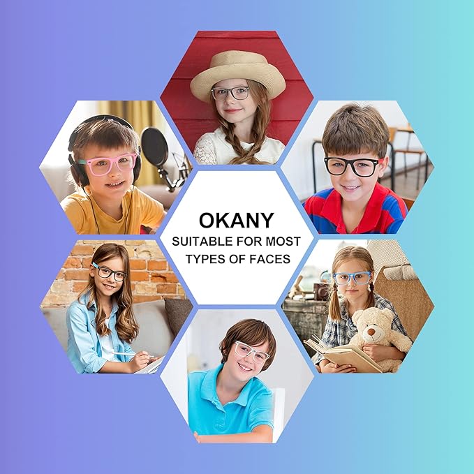 Okany Blue Light Glasses for Kids 3 Pack Blue Light Blocking Glasses for Teen Boys Girls Age 3-10,Computer Screen Gaming TV Phone Glasses Anti Glare,UV & Eye Strain (Grey Black+Transparent+Leopard)