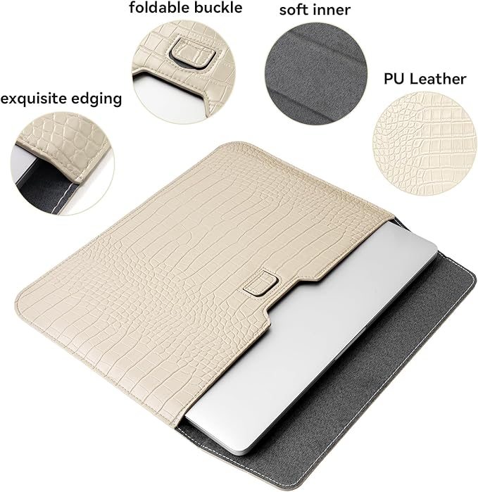 MOSISO Laptop Case 13 inch, 13 inch Laptop Sleeve Compatible with MacBook Neo 13 A18 Pro A3404 Air M4 M3 M2 M1 2026-2018 / Pro M2 M1 2026-2016, Crocodile Grain PU Leather Flap Case Bag, Beige