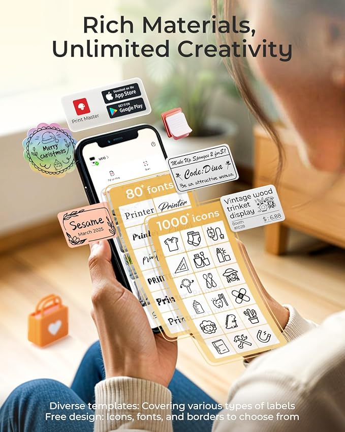 Memoqueen M110 Label Maker - M110 Barcode Label Printer Portable Bluetooth Maker Machine with Tape for Name Labels, Small Business, Address, Logo, Clothing Price Tag, Mailing, with 40x30mm Label