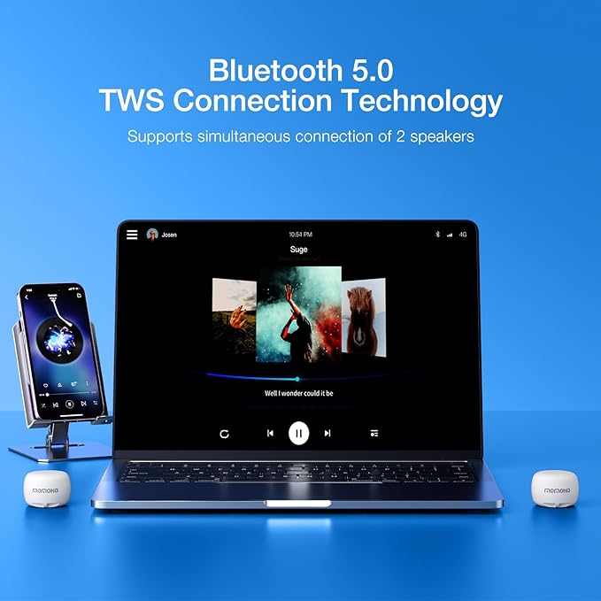 Mini Bluetooth Speaker - Small Size but Great Sound Quality,with Built in Mic,TWS Pairing Portable Speaker for Home/Outdoor/Travel, Smartphone, Laptop (White)
