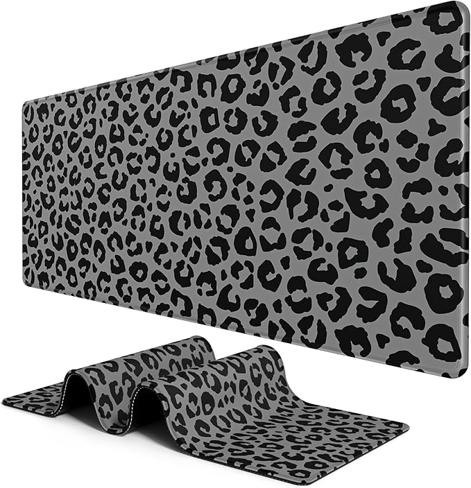 BOSOBO Large Mouse Pad, Desk Pad, XXL XL Extended Gaming Mouse Pad, Desk Mat for Office & Home, Long Keyboard Mat, Huge Mouse Pad, Desktop Full Cover 35.5 x 15.7 Inches, Black Leopard Print