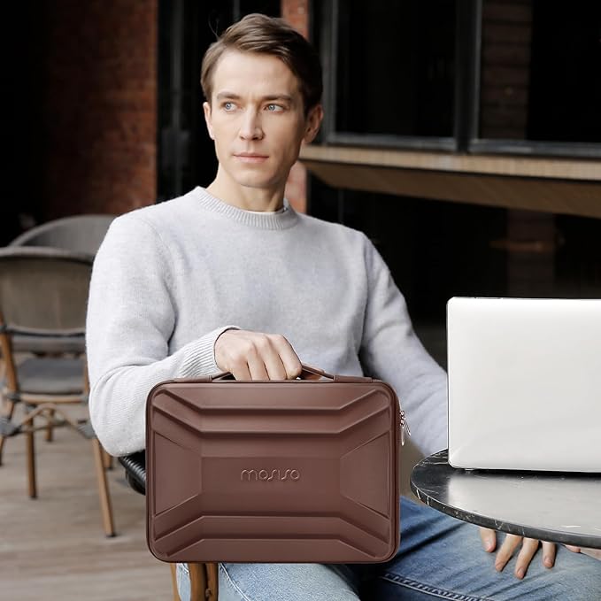 MOSISO 13-14 inch Laptop Hard Case, 13.3 inch Waterproof Shockproof Computer Bag Compatible with MacBook HP Dell, Symmetrical Trapezoid EVA Carrying Laptop Sleeve Hard Shell with Handle, Brown