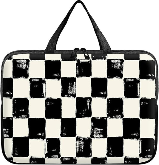 Laptop Sleeve Case Bag 13 inch, Black and White Checkered Slim Carrying Case Durable Handbag Travel Laptop Bag for 13 inch MacBook Air M3/M2/Pro M2/ 13" iPad Pro/Air M4/M2 2024