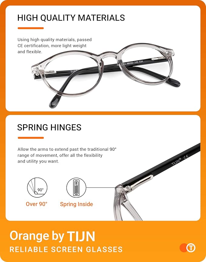 TIJN Blue Light Blocking Glasses Men Women Vintage Thick Round Rim Frame Eyeglasses