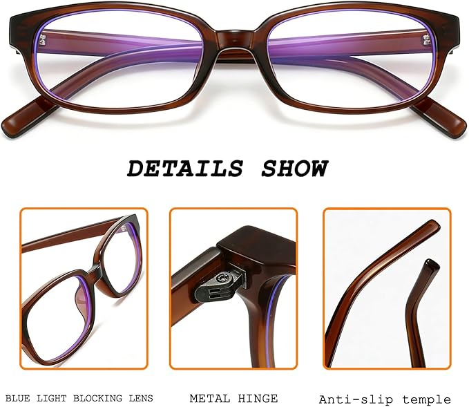 HJSTES Retro Clear Rectangle Glasses for Women Men Fake Blue Light Blocking Lens Narrow Frame Non Prescription Eyeglasses