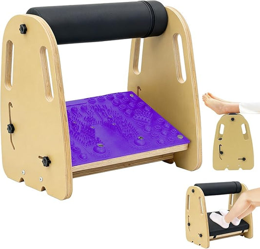 Double Layer Wooden Foot Stool for Under Desk, Foam Roller Top + Cushioned Bottom with Replaceable Massage Pad, Ergonomic Design, Suitable for Office, Home, Gaming, All Seasons Use(Purple)