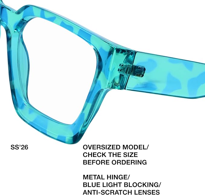 livho Oversized Eyewear Frame for Woman and Men - Rectangle Fashion Glasses for Computer, Chic Preppy Frame