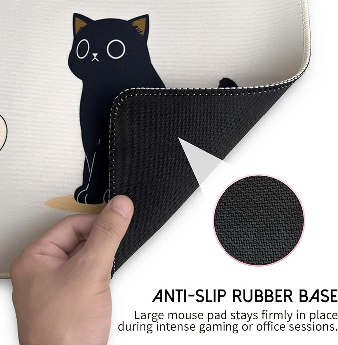 Large Cute Cat Mouse Pad,Kawaii Gaming Mousepads,Anime Mouse Mat with Non-Slip Rubber Base,Stitched Edge Mouse Pads for Desk,Computers,Laptop,Office 31.5 x 11.8 Inch