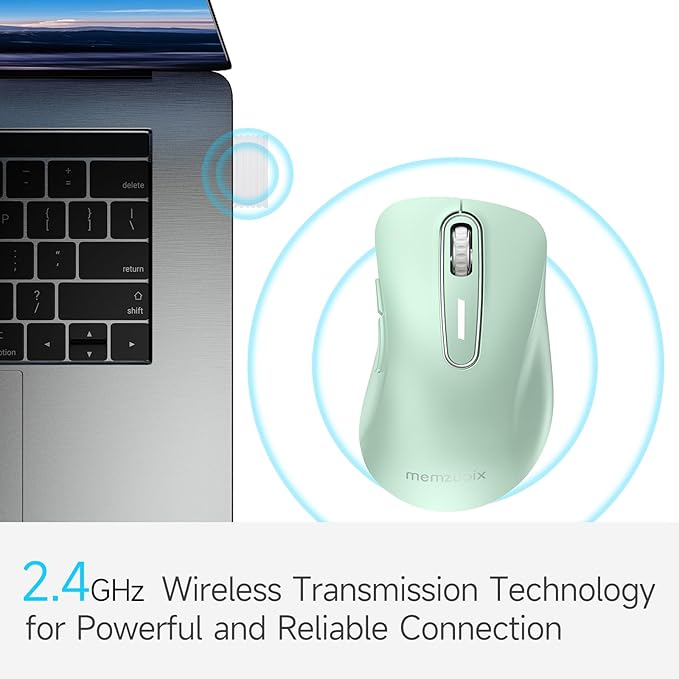 memzuoix 2.4G Wireless Mouse, 1400 DPI Computer Mice USB Receiver, Portable Wireless USB Mouse Battery Powered Cordless Mice for Laptop, PC, Desktop, 5 Buttons (Light Green)