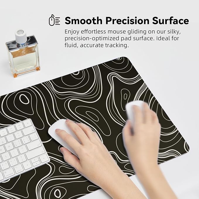 Waterproof Large Gaming Mouse Pad with Durable Stitched Edges, Non-Slip Rubber Base, Grainy Jacquard Mouse Mat Desk Pad for Home Office Gaming, 31.5''x11.8''x0.12'', Topographic Map White