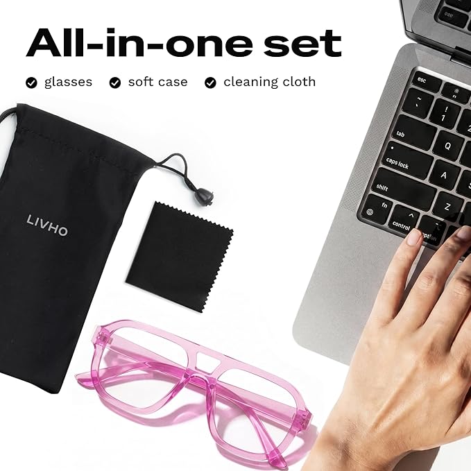 livho Retro Aviator Blue Light Blocking Glasses for Women Men with Soft Case, Trendy Rectangle Computer Eyeglasses