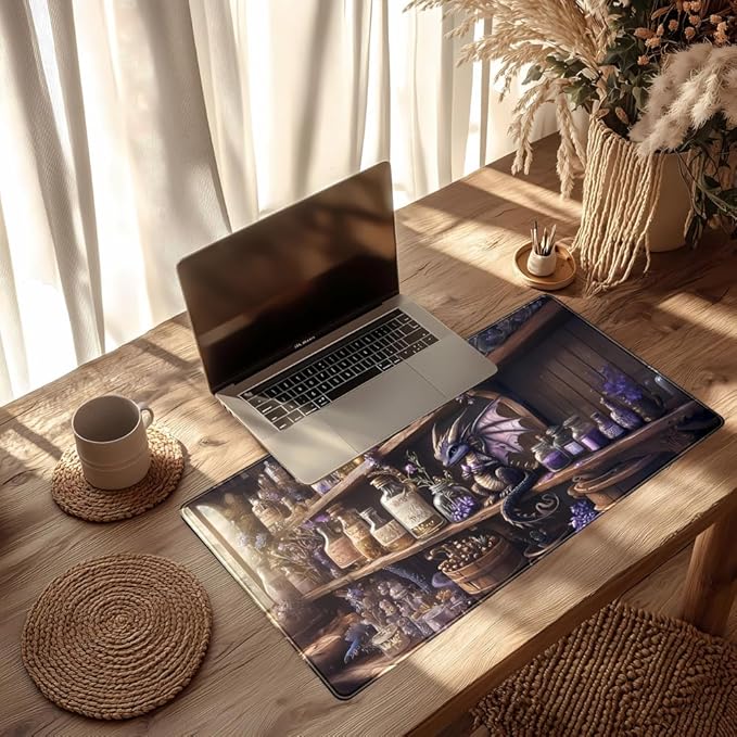 Purple Dragon Desk Mat Cute Large Gaming Keyboard Mouse Pad, Dragon Magic Desk Pad Extended Mouse Pad Gaming Office Decor for Pc Laptop Mouse Pads (31.5x15.7 in) with Stitched Eges Non-Slip Base
