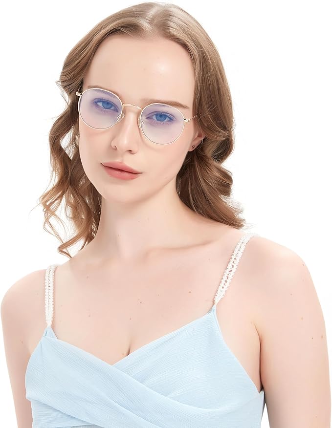Round Blue Light Blocking Glasses for Men Women, Circle Metal Wire Rimmed Frame Glasses Anti Glare & UV RF5002