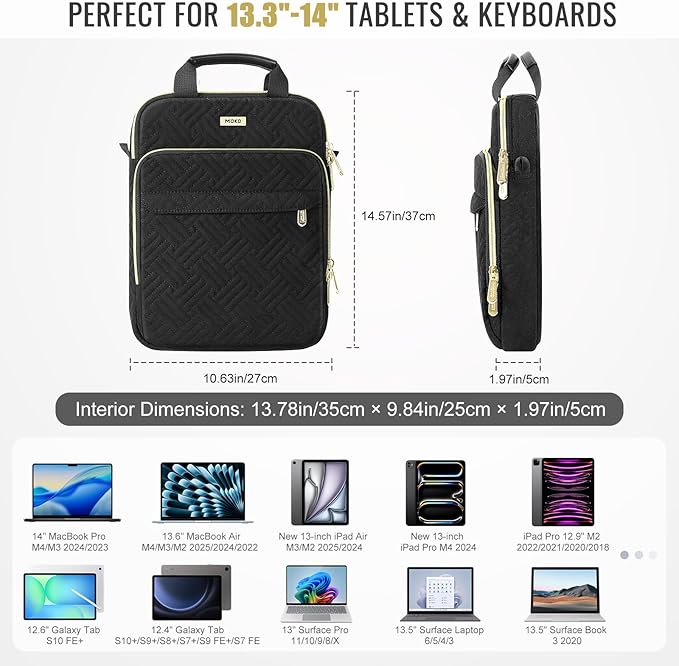 MoKo 13-14 in Puffer Laptop Sleeve Bag for 13-inch New Mac Air M5/Neo A18 Pro, 14-inch Mac Pro M5/M4/M3/M2/M1, 13.8“ Surface, Puffy Laptop Carrying Case with Handle & Shoulder Strap, Black