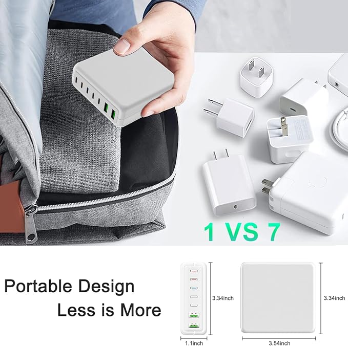 USB C Charger, 260W 7-Port USB C Charger Block, 2x65W Compatible with MacBook Pro/Air, iPad Series,iPhone 14/13/Mini/Pro/13Pro Max/12 Samsung Galaxy, White