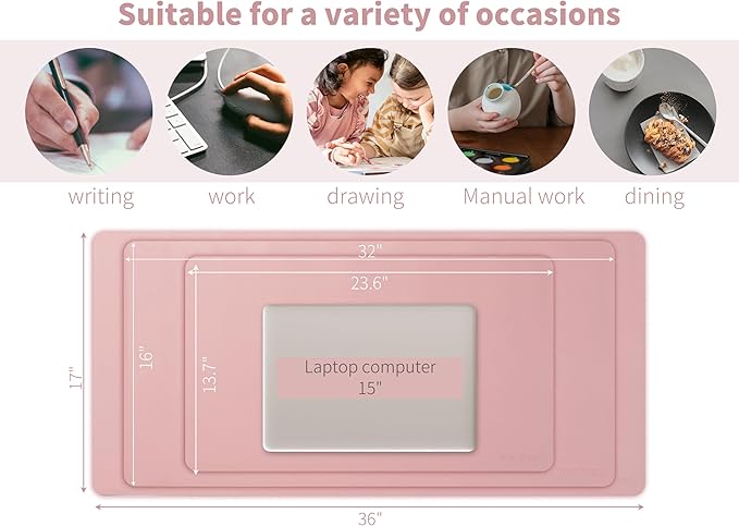 RENMTURE PU Mouse Pad, Faux Leather Large Desk Pad, Home Work Office Accessories, Non-Slip Desk Mat, Waterproof Gaming Pad Desk Blotter (23.6" x 13.7", Pink)