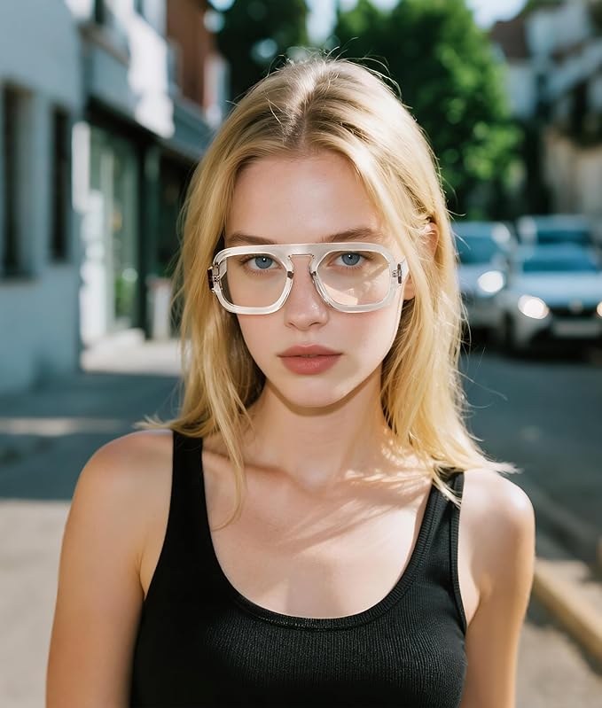 MEETSUN Oversized Retro Square Aviator Computer Blue Light Blocking Glasses for Women Men Fashion Fake Eyeglasses