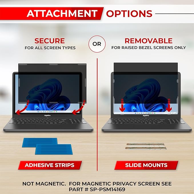 SightPro 14 Inch 16:9 Laptop Privacy Screen Filter - Privacy Shield and Anti-Glare Protector (Not Magnetic)