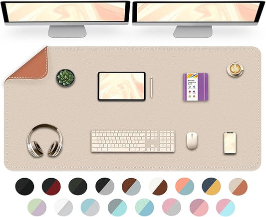 Dual-Sided Desk Mat, Large Pad, Waterproof Smooth PU Leather Blotter Protector, Mouse Pad, Desk Organizers, Office/Home Table Decor for Reading and Writing (Beige+Orange, 47.2''23.6'')